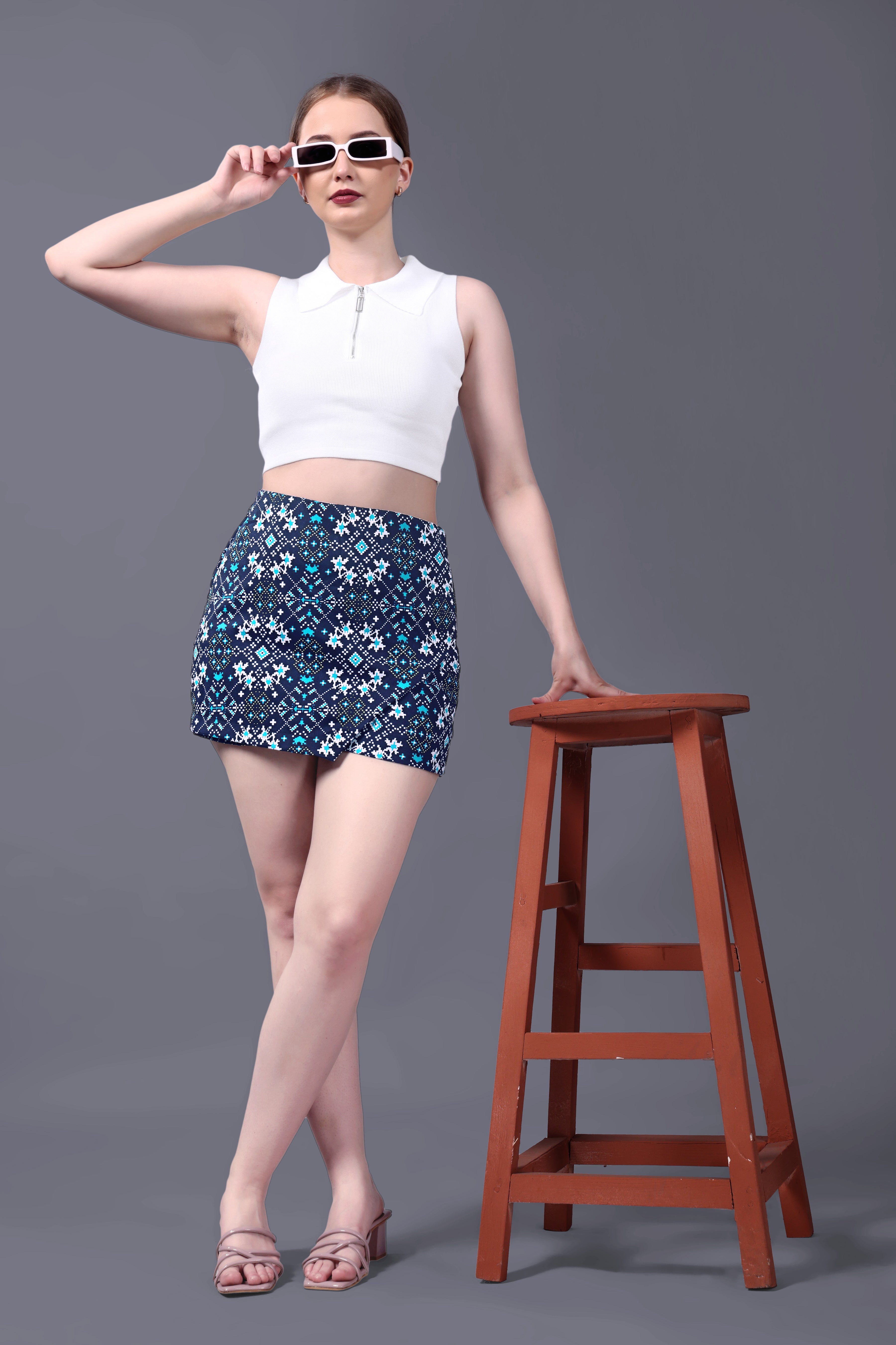 Blue Printed Skirt