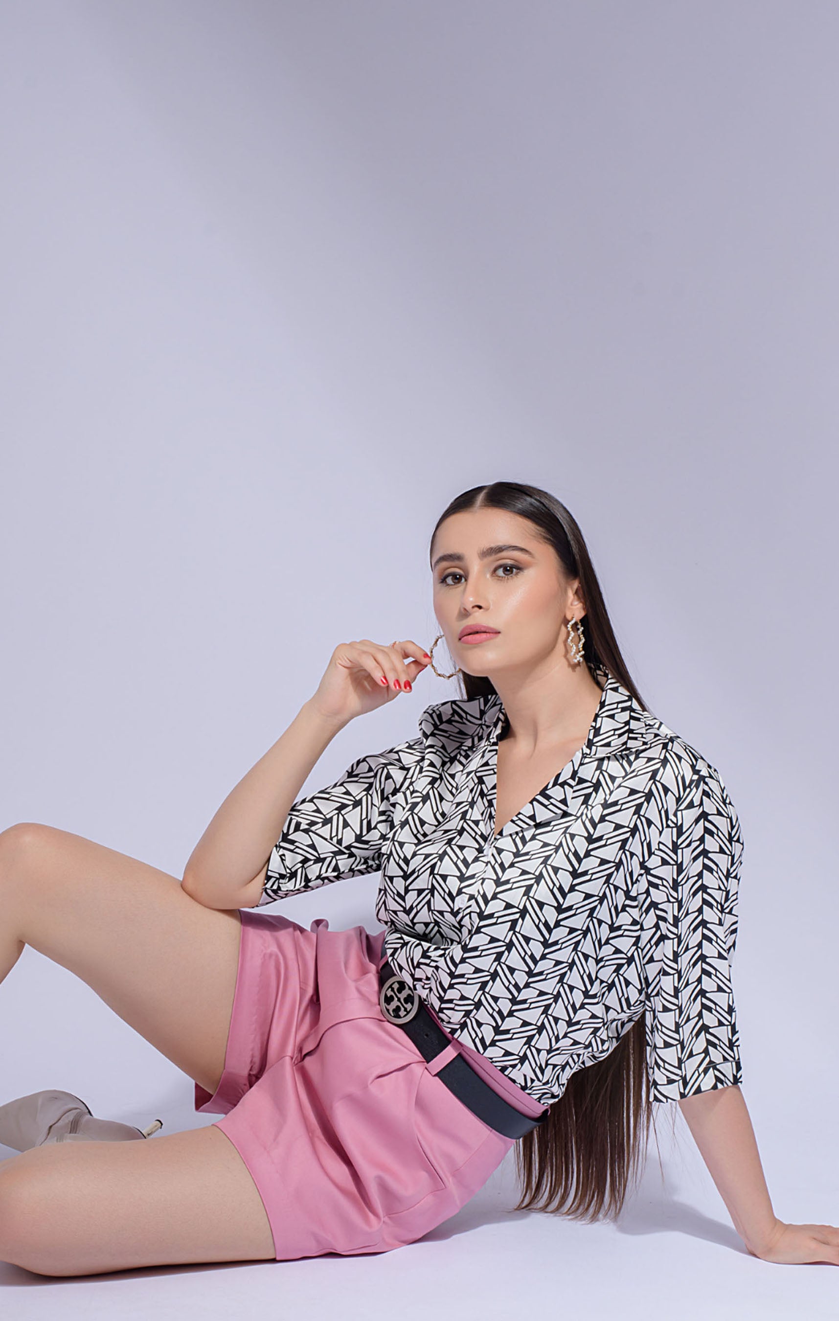 Contrast Satin Shirt & Pink Barmuda (Combo)