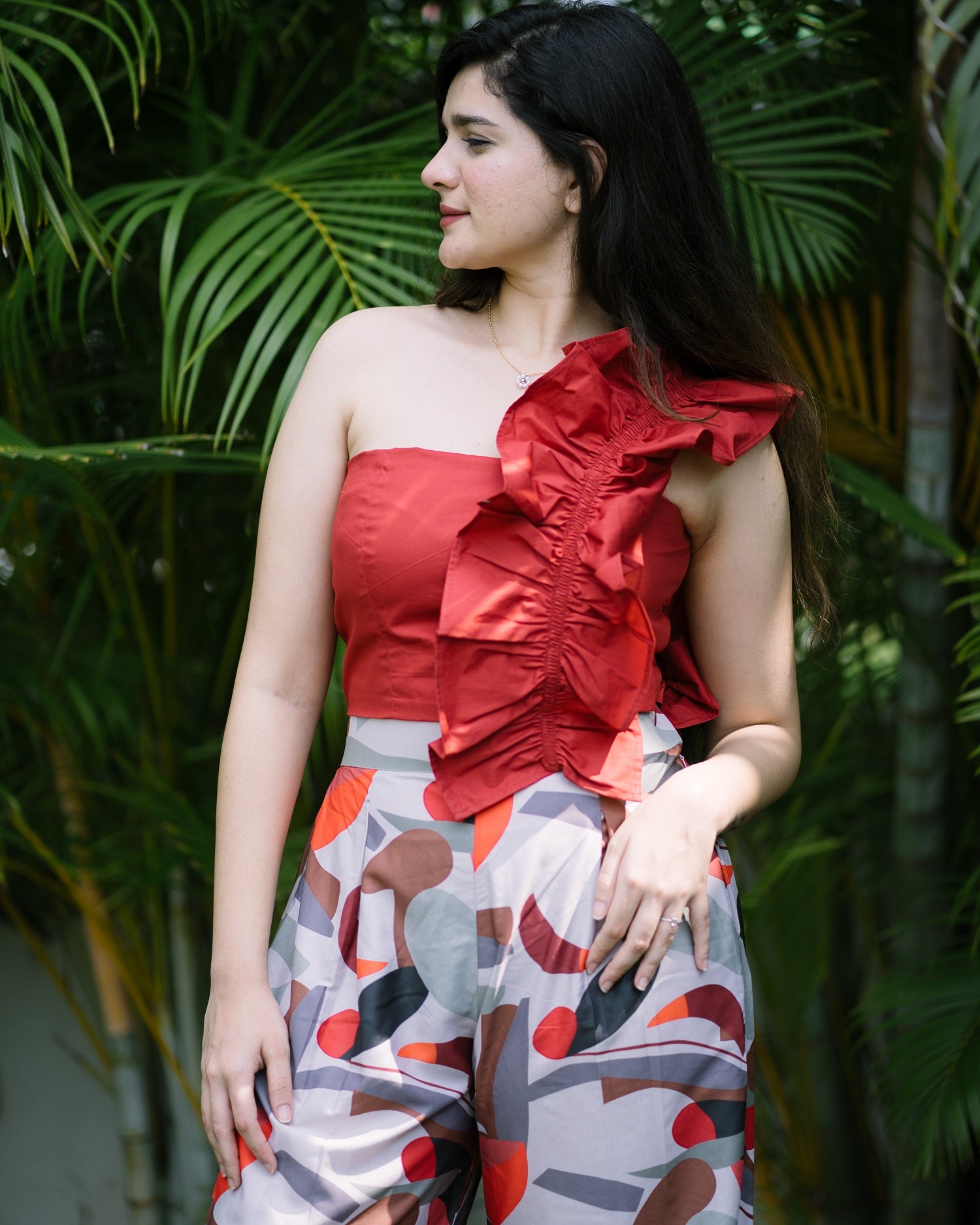 Scarlet Bloom Ruffle Cotton Top