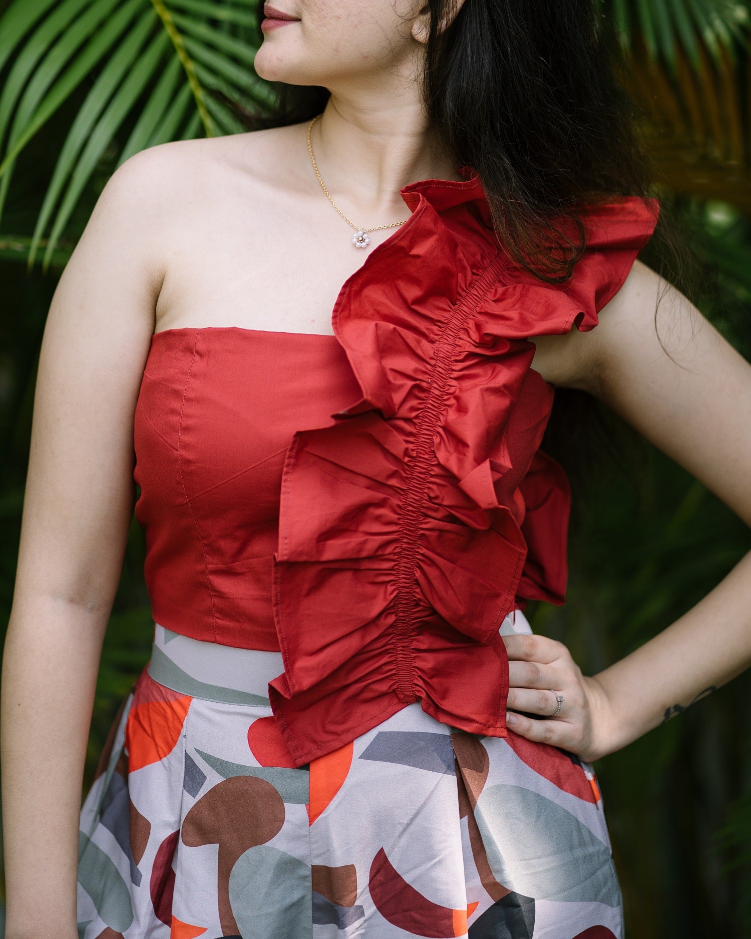 Scarlet Bloom Ruffle Cotton Top