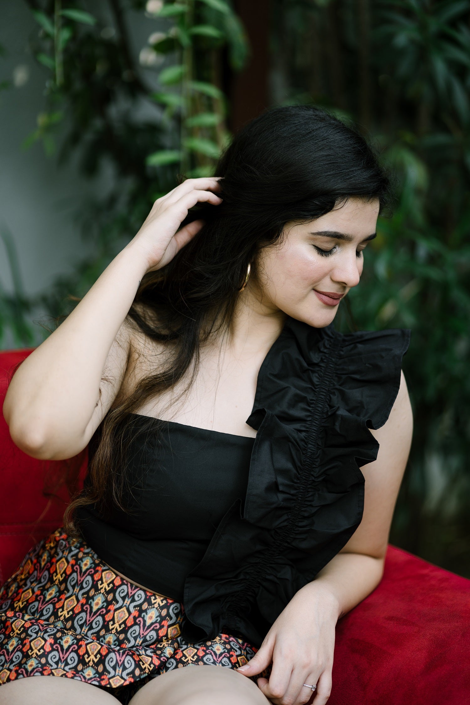 NoirFlair Black Cotton Ruffle Top