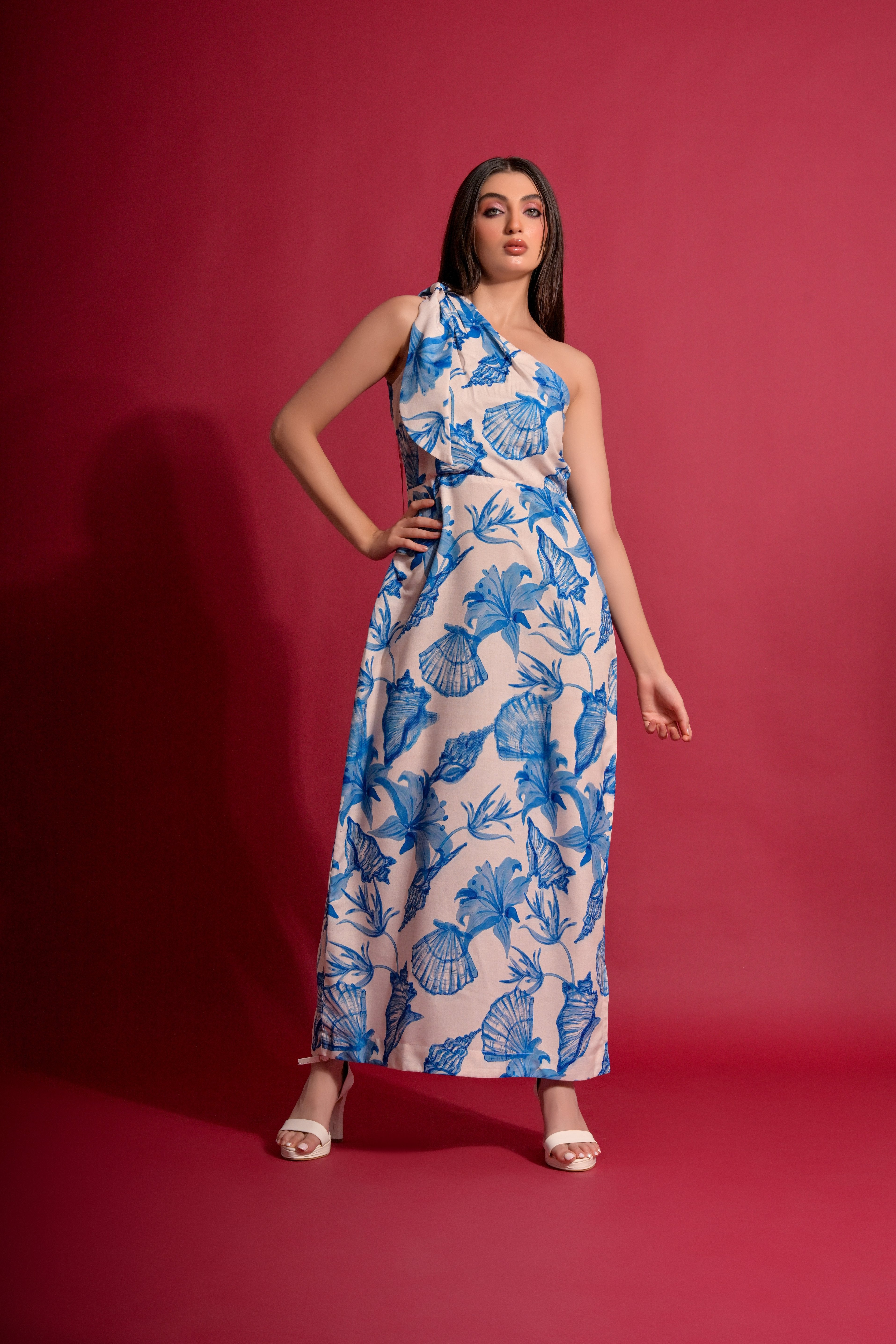 Aqua Blue Floral Printed Maxi Dress for Women