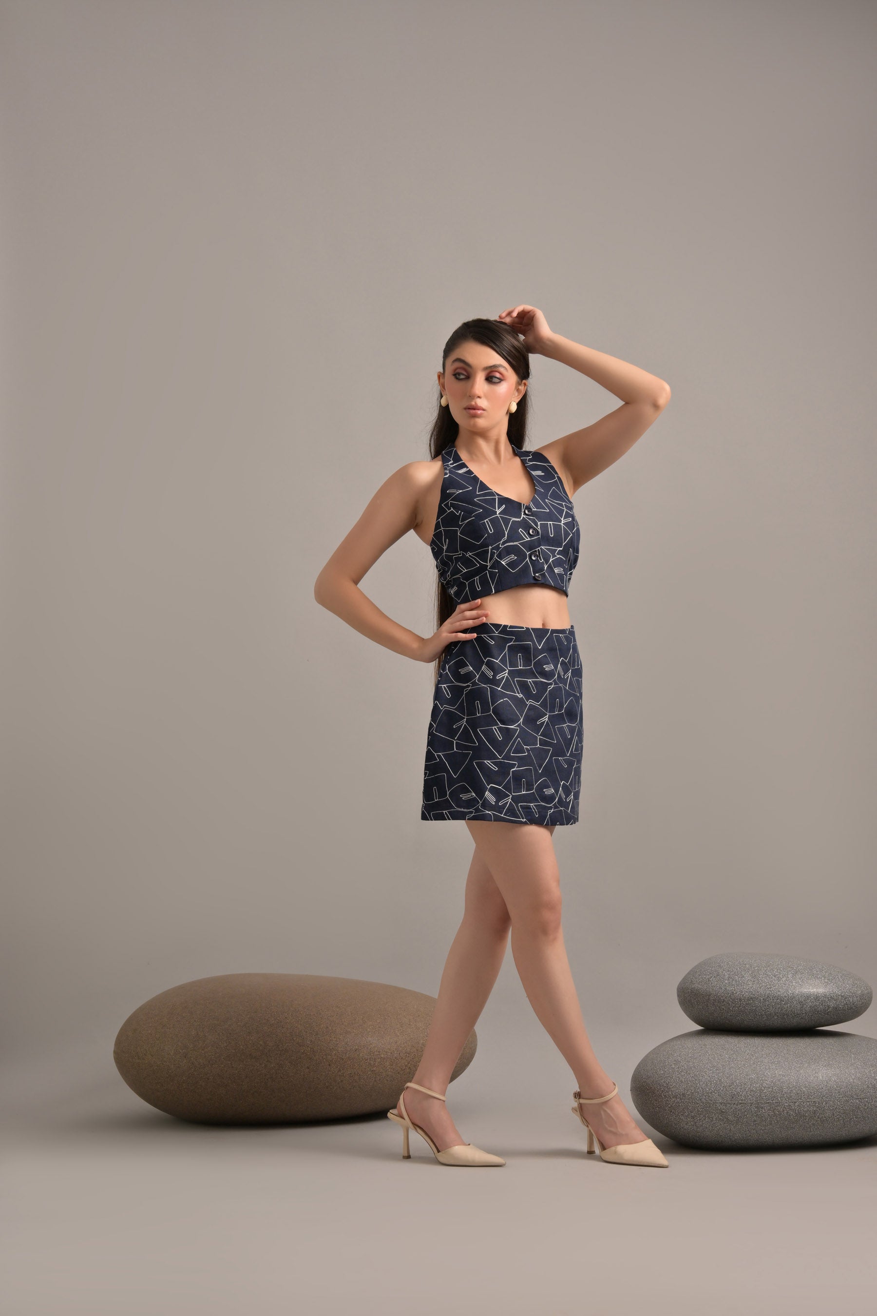 Navy Blue Ambroidery Linen Cords (Combo)