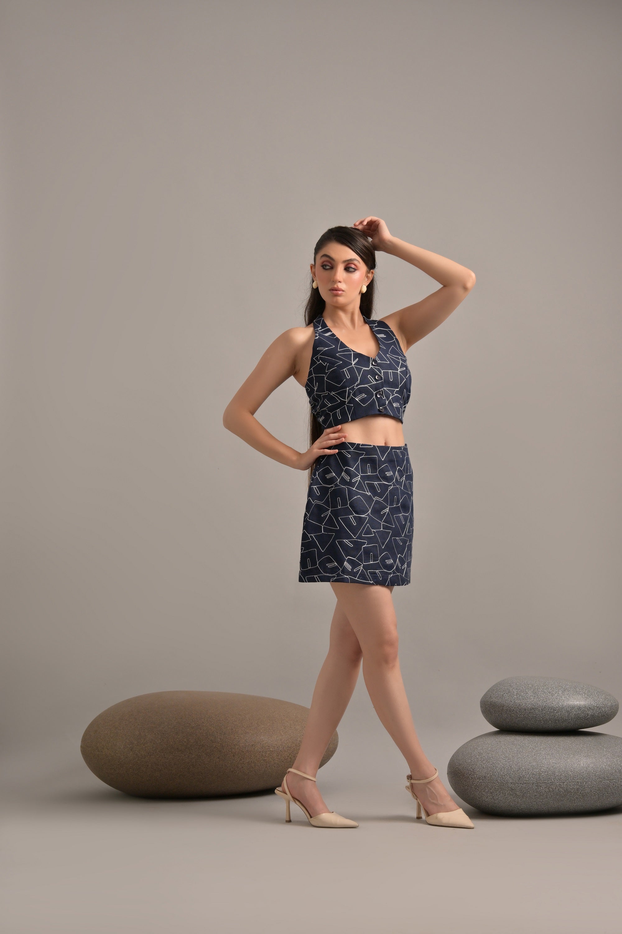 Navy Blue Ambroidery Linen Cords (Combo)