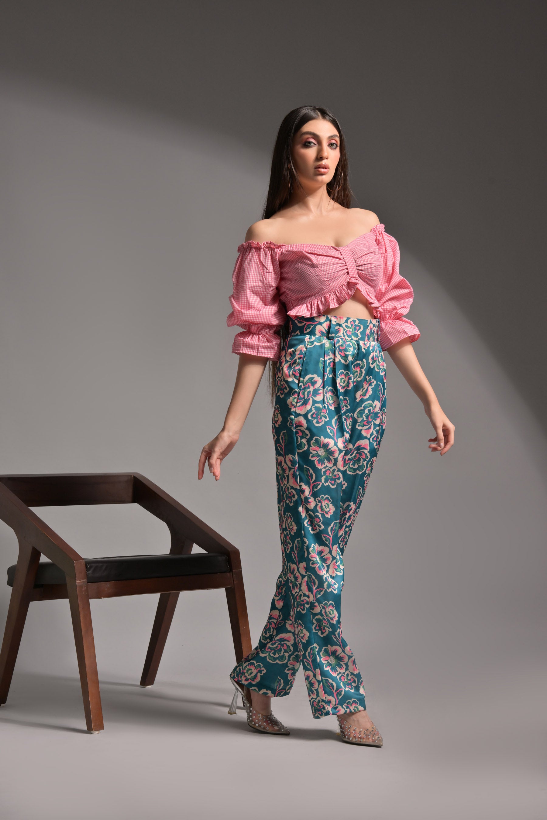 Pink Gingham Top & Floral Trouser (Combo)