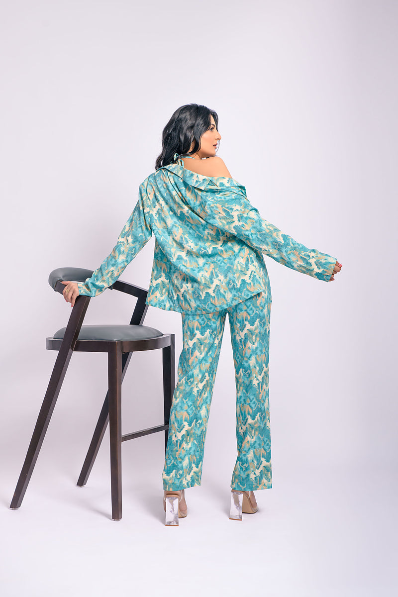 Turquoise Printed 3 Piece Co Ord Set (Combo)