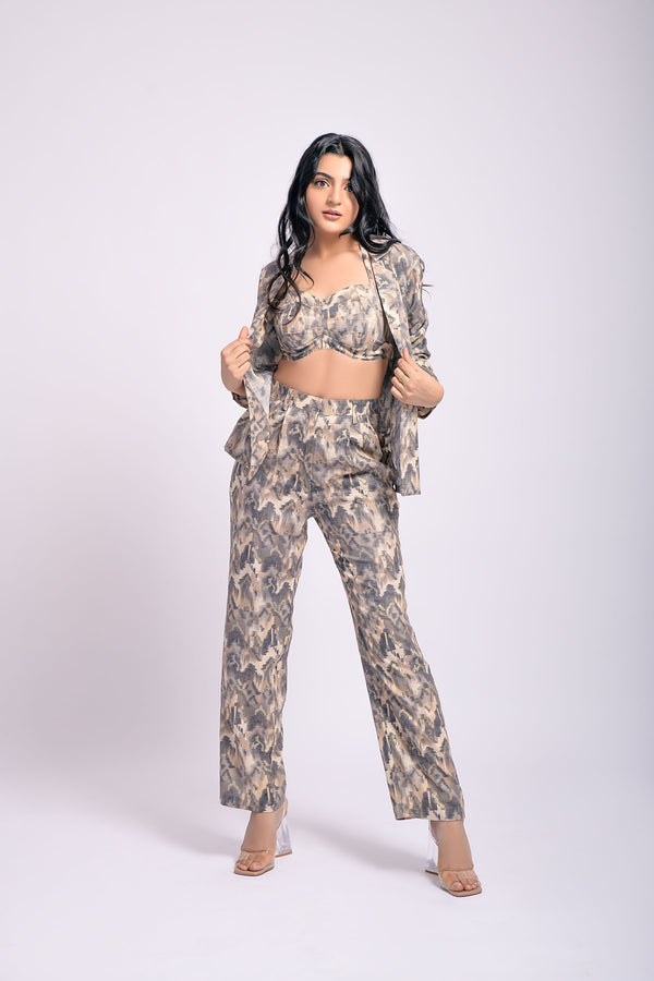 Grey Printed 3 Piece Co Ord Set (Combo)