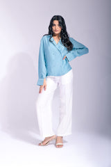 Powder Blue Shirt Blazer With Trouser (Combo)