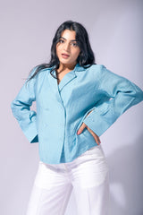 Powder Blue Shirt Blazer With Trouser (Combo)