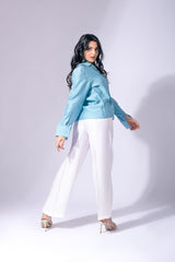 Powder Blue Shirt Blazer With Trouser (Combo)