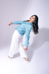 Powder Blue Shirt Blazer With Trouser (Combo)