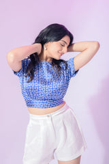 Satin Printed Crop Top And White Short (Combo)