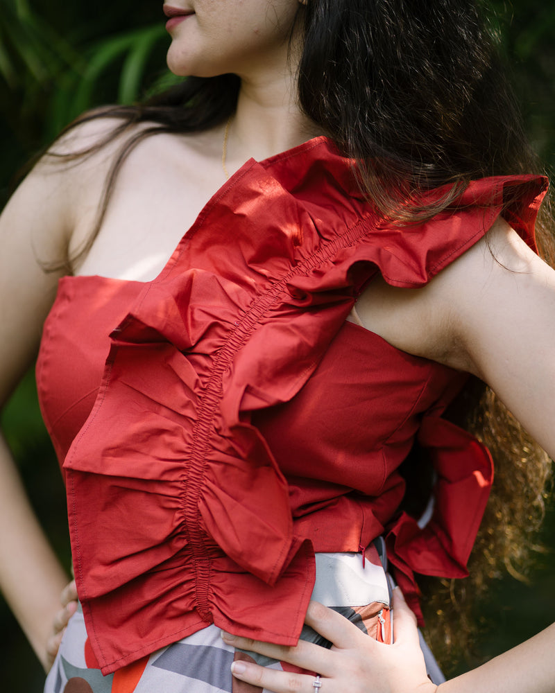 Maroon Ruffled Crop Top (Top Only)