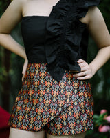 Black Ruffled Crop Top & Ikat Print Skort (Combo)