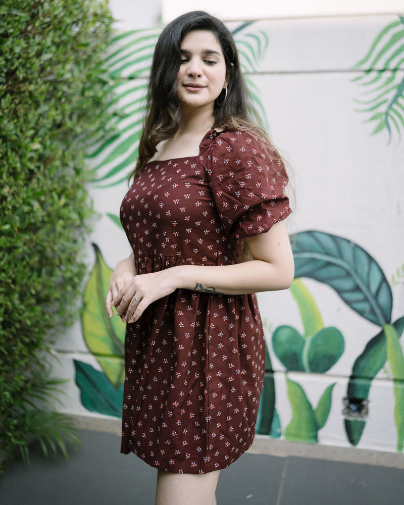 Brown Floral Mini Dress