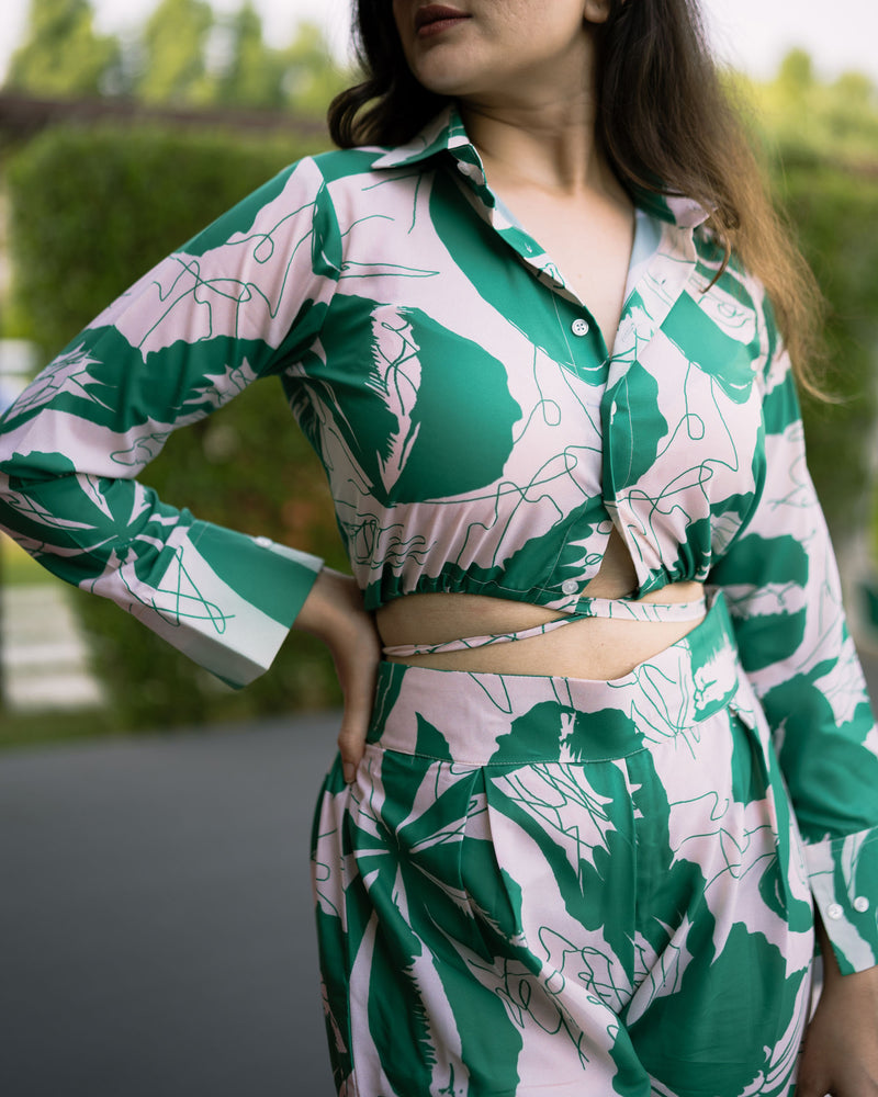 Green Tropical Print Co Ord Set (Combo)