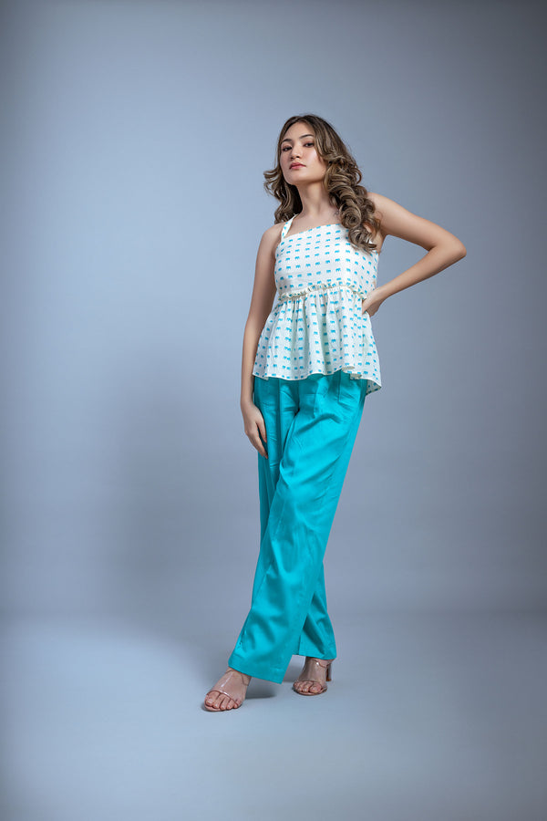 Ivory Top With Firozi Trouser (Combo)