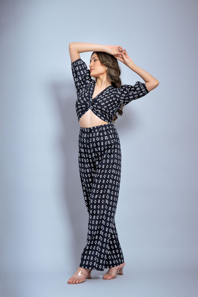 Black Ikat Print Co Ord Set (Combo)