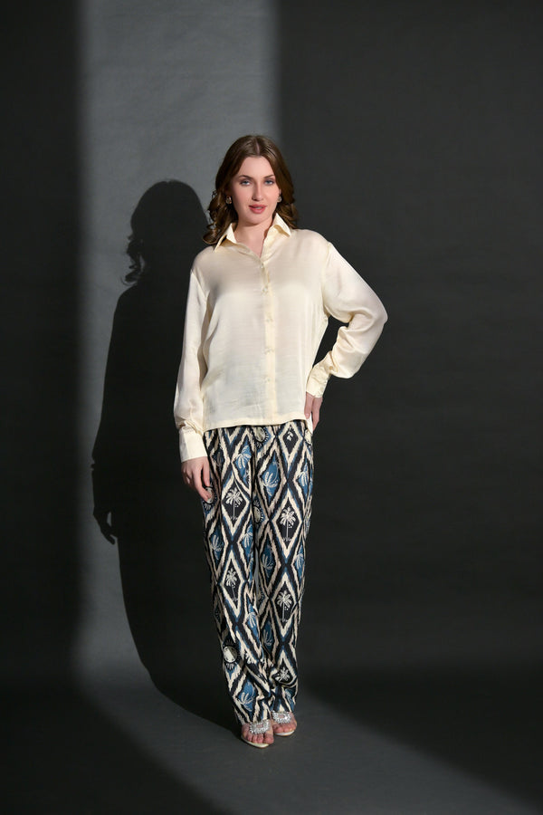 Viscose Shirt with Tropical Printed Linen Cotton Trouser (Combo)