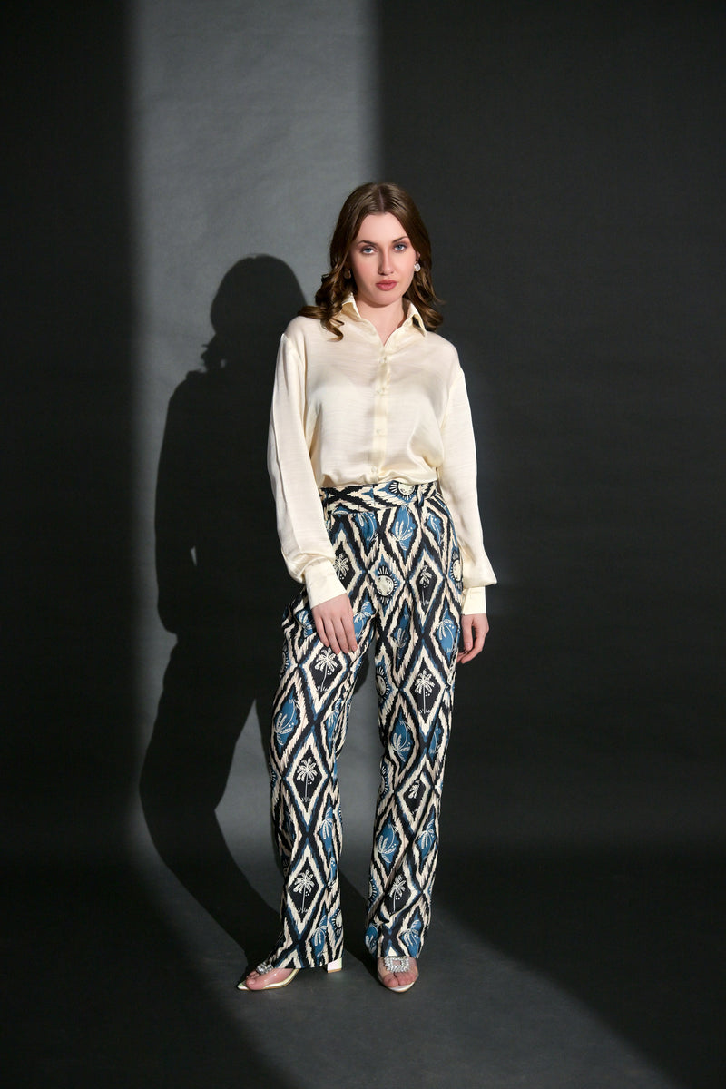 Viscose Shirt with Tropical Printed Linen Cotton Trouser (Combo)