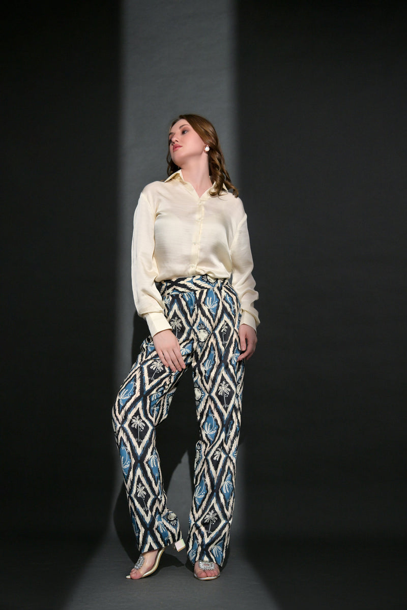 Viscose Shirt with Tropical Printed Linen Cotton Trouser (Combo)