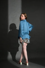 Turquoise Smooth loose fit Shirt  (Top Only)