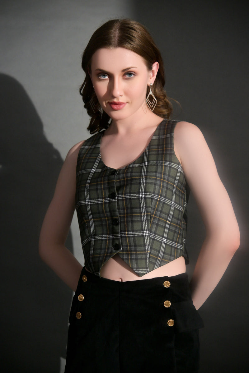 Cotton Short Co ord set with Checks Waist coat (Combo)