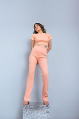 Peach Ribbed Co Ord Set (Combo)