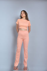 Peach Ribbed Co Ord Set (Combo)