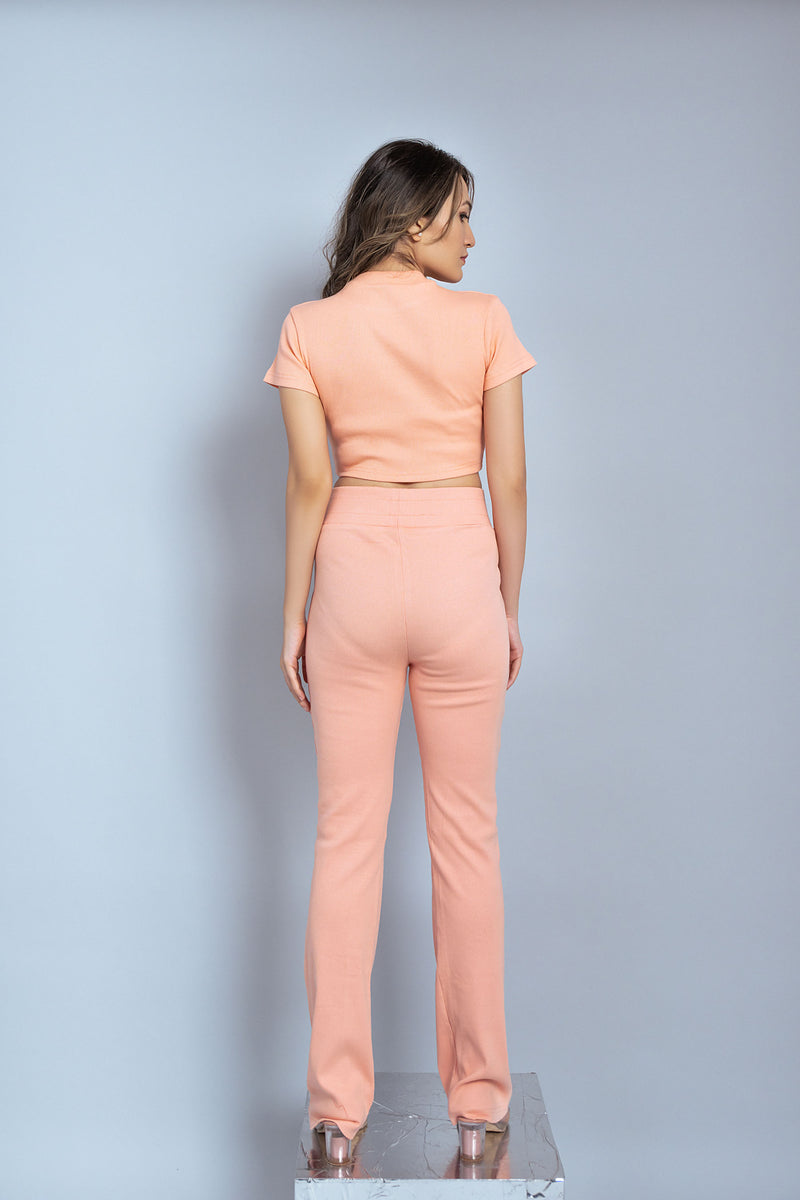 Peach Ribbed Co Ord Set (Combo)