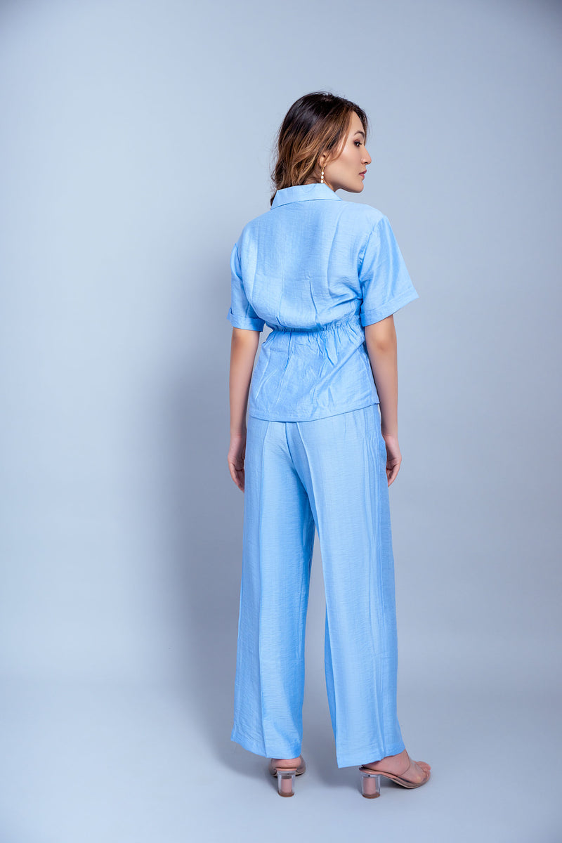 Sky Blue Twisted Note Co Ord Set (Combo)