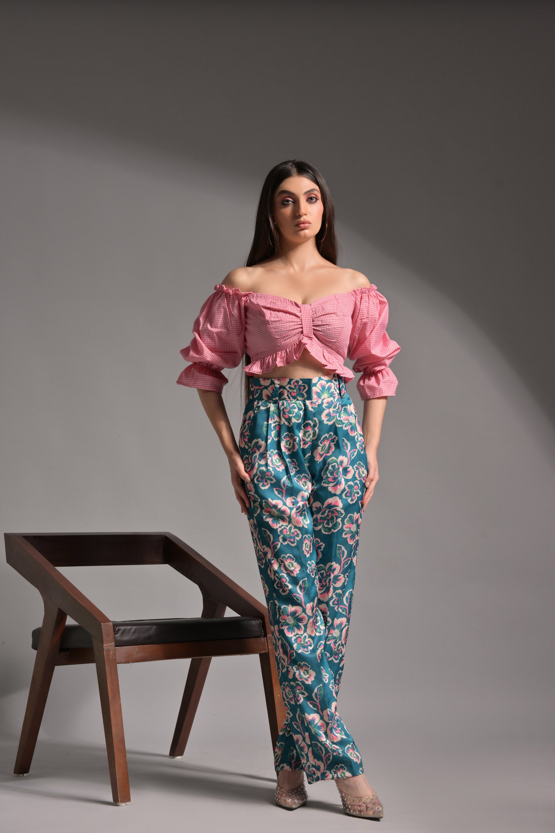 Pink Gingham Top & Floral Trouser (Combo)