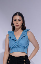 Ruffled Sleevless Crop Top (Top Only)