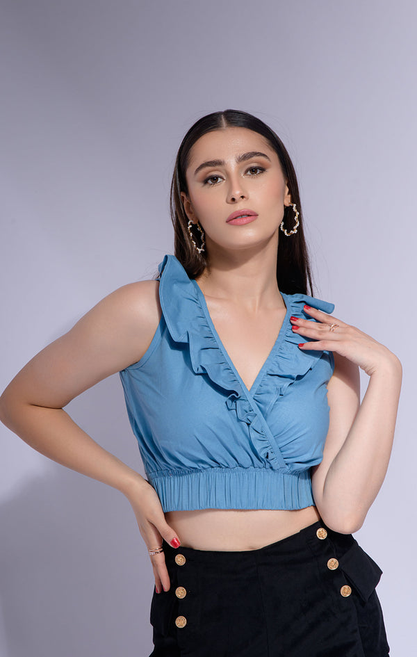 Ruffled Sleevless Crop Top (Top Only)